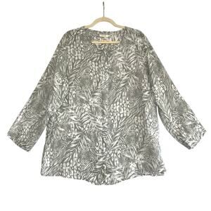 CHRISTIAN SIRIANO 100% Linen Blouse Tunic Women 2X Sage Tropical Resort Cottage